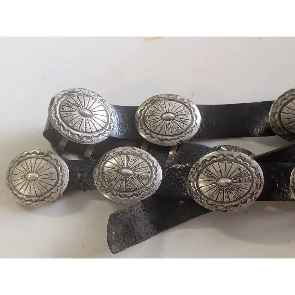 Vintage Tim Guerro Sterling Silver Concho Belt with Leather Strap Navajo Rare